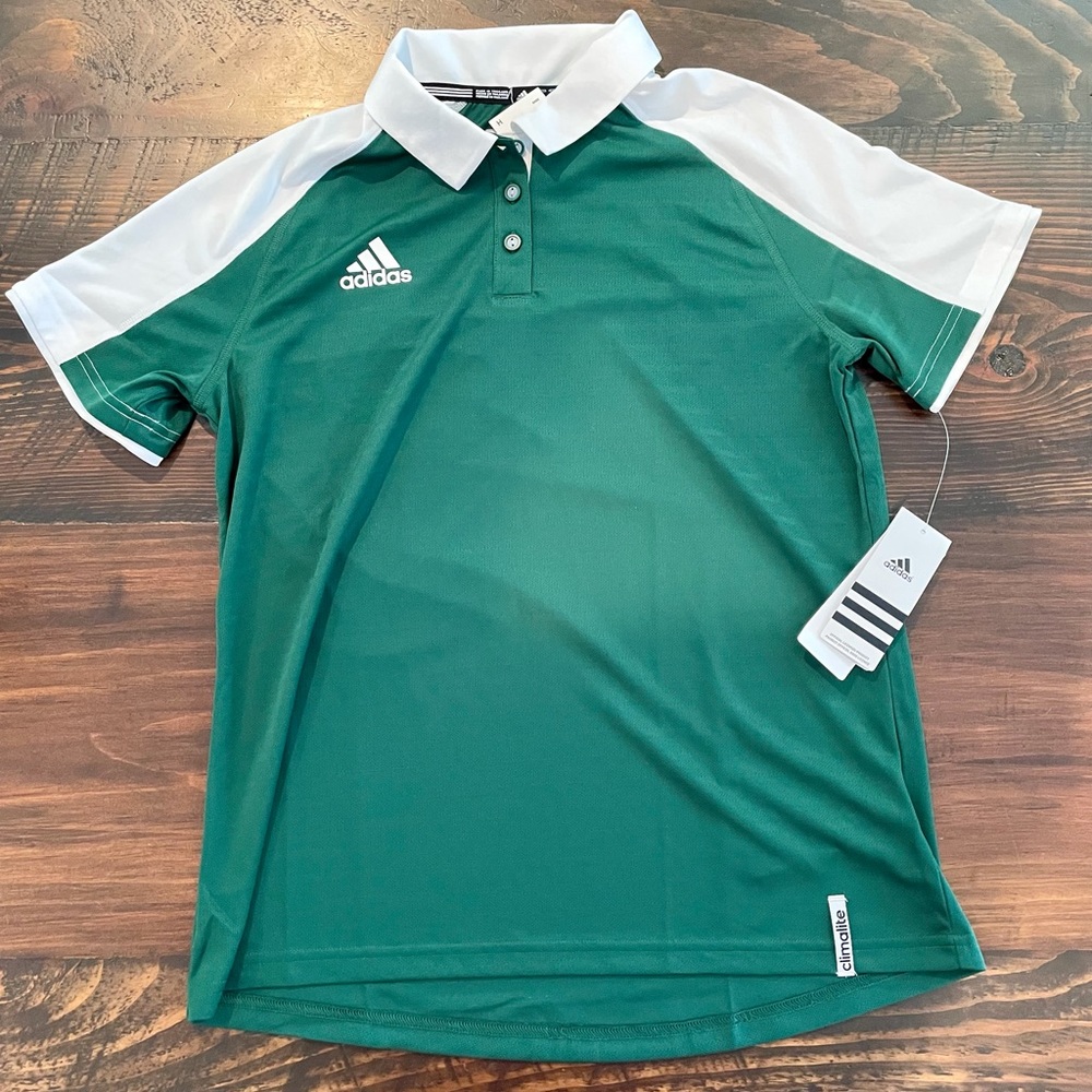 Adidas Womans Green and White Climalite Coaches Polo. Large. Keeps You Dry. NWT
